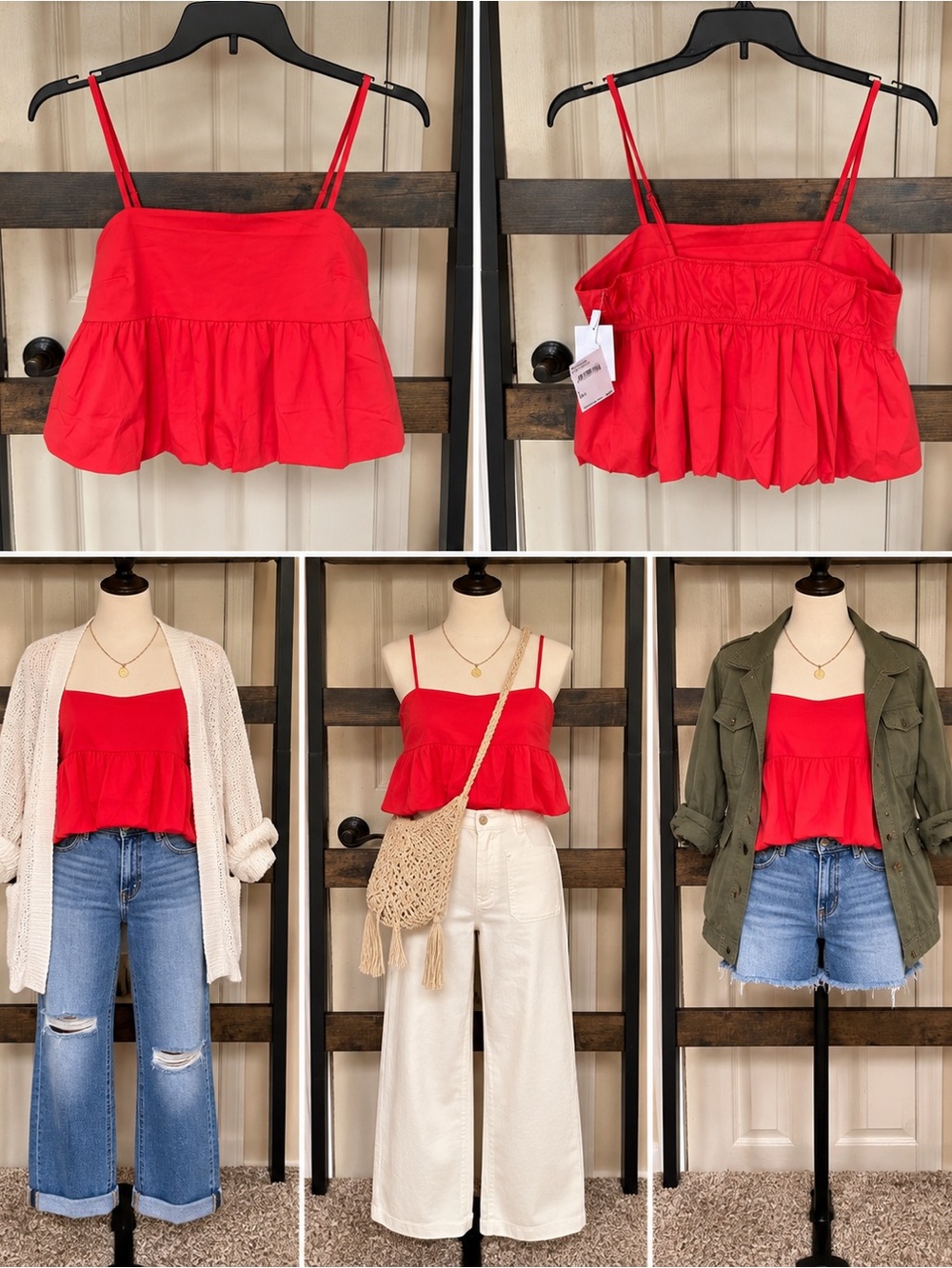NWT Abound Fully Lined Coral Red Bubble Peplum Cami Top Large